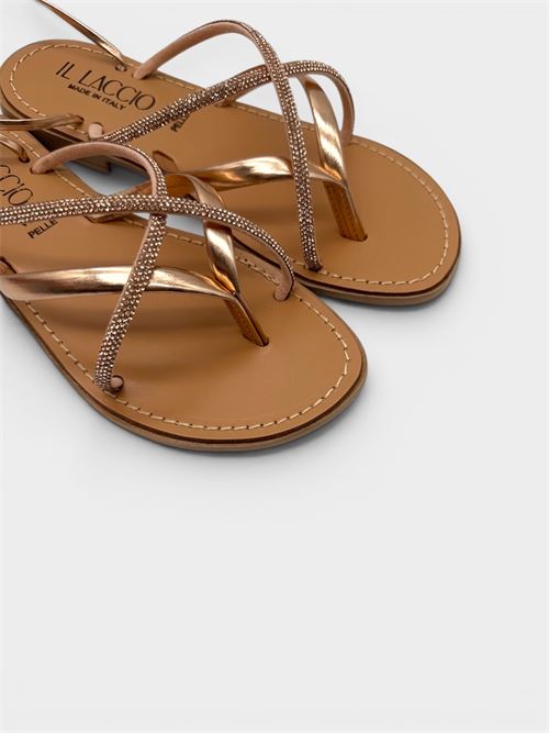 Sandalo gioiello in pelle laminata oro rosa con strass IL LACCIO | LIDO715LAMINATORAME